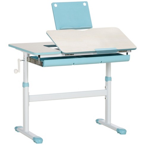 Qaba Kids Art Desk & Homework Desk with Tablet Holder, Height Adjustable  Desk for Kids Drawing Table Multi-Activity Writing Office Workstation, Blue