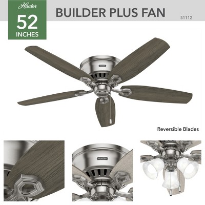 Brushed Nickel 52" Low Profile Ceiling Fan with LED Lights