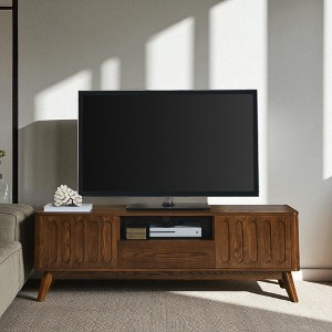 Mid Century Modern Fluted TV Stand for 65 Inch TV, Entertainment Center with Storage, Farmhouse Wood Media Console with 2 Doors and Drawer - 1 of 4