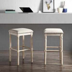 Roundhill Furniture Arnhem Wood Upholstered Bar Stools, Tan, Set of 2 - 1 of 3
