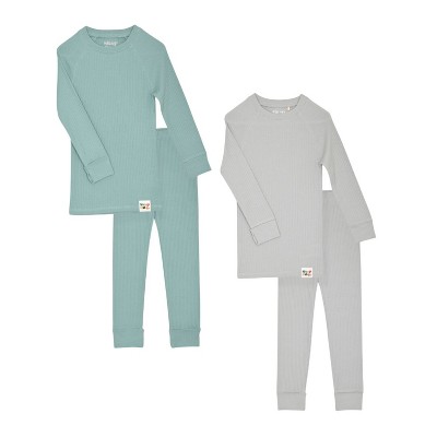 Image of Sleep On It 4-Piece 100% Organic Cotton Rib Knit Pajama Sets for Infant Baby Boys & Girls, Green & Grey, Size 12M