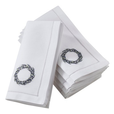 Saro Lifestyle Hemstitch Table Napkins With Embroidered Lavender Wreath Design (Set of 6)