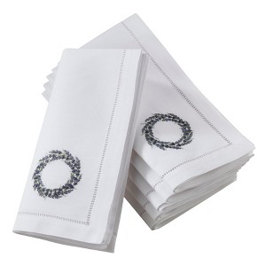 Saro Lifestyle Embr'd Lavender Wreath Hemstitch Napkin, 20" Square, White (Set of 6) - 1 of 3