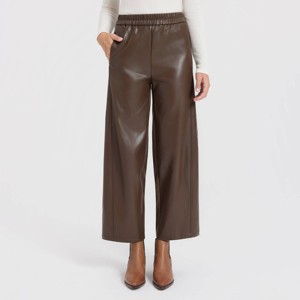 Women's Mid-Rise Barrel Leg Faux Leather Pull-On Pants - A New Day™ - 1 of 4