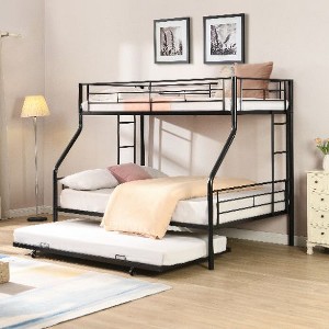 Kumasinova Metal Bunk Bed, Strong Steel Bed Frame with Safe Stairs, Modern Space-Saving Bunk Bed for Teens and Adults, 13" Under-Bed Storage - 1 of 4