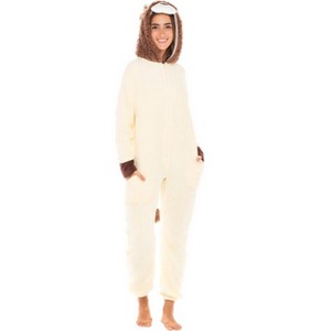 ADR Women's Plush Fleece One Piece Hooded Footed Zipper Pajamas, Soft Adult Jumpsuit PJs with Hood - 1 of 4