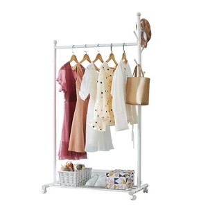 Metal Clothing Rack for Hanging Clothes, Freestanding Garment Rack with Wheels, Rolling Clothing Rack for Hallway Bedroom Living Room - 1 of 4