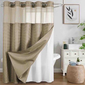 BAGOKIE 71"x74" Waffle Weave Hookless Shower Curtain - 1 of 4