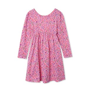 Lands' End Kids Long Sleeve Gathered Waist Jersey Dress - 1 of 2
