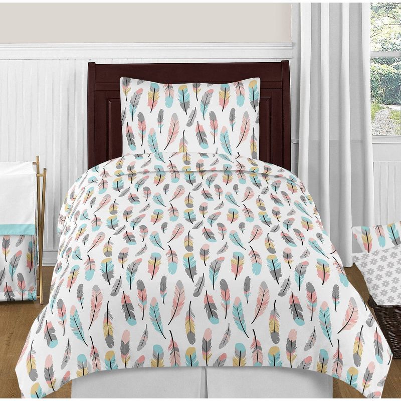 Coral &#38; Turquoise Feather Kids&#39; Throw Kids&#39; Pillow - Sweet Jojo Designs, 3 of 7