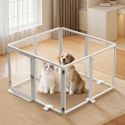 Docred Clear Acrylic Pet Playpen 25.6"H Transparent Dog Fence with Support Feet Sturdy Indoor Enclosure for Puppy Cat Rabbit Easy to Assemble