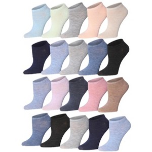 Tipi Toe Women's 20 Pairs Colorful Pastel Heathered Fabric Patterned Low Cut/No Show Socks - 1 of 4