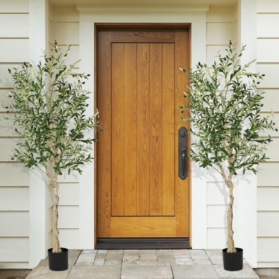 6 FT Tall Faux Olive Trees with Silk Leaves in Black Plastic Pots