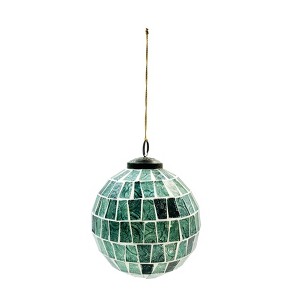 Storied Home Round Glass Mosaic Ball Ornament, Blue and White - 1 of 2