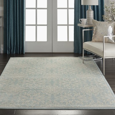 Elegant Ivory/Green Floral Synthetic 5'3" x 7'3" Easy-Care Rug