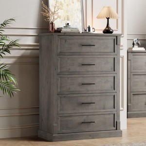 TackView 5 Drawer Dresser for Bedroom, 43.3''Tall Chest of Drawers with Metal Handles, Rustic Wooden Dresser for Living Room, Hallway - 1 of 4