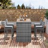 ELJGET 5PCS Patio Bar Set Rattan Bar Furniture Set w/ Table & 4 Height Stools Gray - 3 of 4