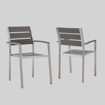 Shore 2pc Outdoor Patio Aluminum Dining Armchairs - Silver/Gray - Modway
