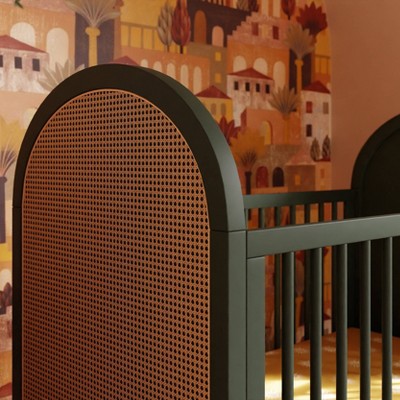 Forest Green and Natural Cane 3-in-1 Convertible Crib