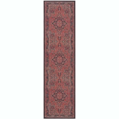 Journey Red and Navy Synthetic Washable Runner Rug