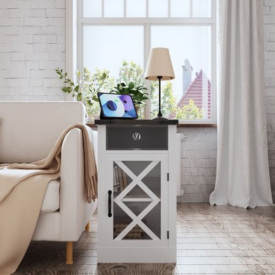 PAGED Wooden Nightstand with 1-Drawer, Mid-Century Modern Bedside Table with Smooth Metal Glides, End Table for Bedroom