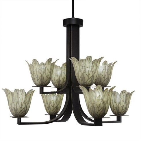 Toltec Lighting Apollo 8 - Light Chandelier in  Dark Granite with 7" Vanilla Leaf Shade - image 1 of 1