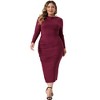 Agnes Orinda Women's Plus Size Long Sleeve Crew Neck Side Slit Ruched Bodycon Dresses - 3 of 4