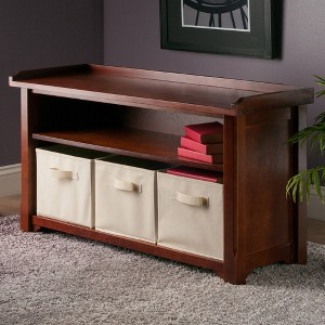Verona Storage Bench with 3 Foldable Color Fabric Baskets - Walnut - Winsome - 1 of 4