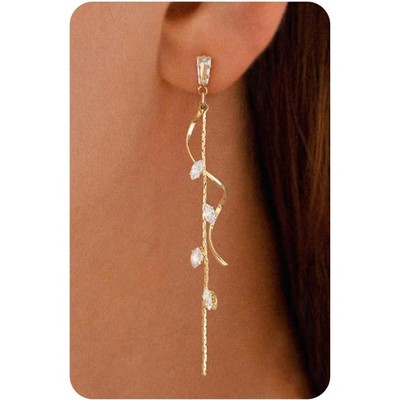 Dangle Earrings for Women- 14K Gold Plated Butterfly Heart Star Hoop Chain Tassel Design Long Dangle Earrings