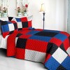 Slickblue Handmade Full/Queen Quilt Set, 100% TC Fabric, Patchwork Geometric Design, 4 Color Options, 3-Piece Set - 4 of 4