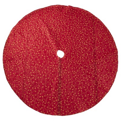 Burgundy and Gold Embroidered Christmas Tree Skirt, 70" Round
