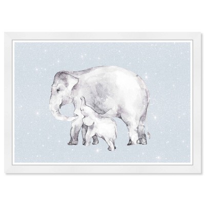 21" x 15" Mama and Baby Elephant Diamonds Animals Framed Art Print - Wynwood Studio: Modern Wall Decor