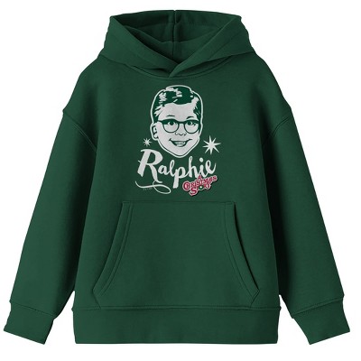 A Christmas Story Ralphie Portrait Long Sleeve Forest Green Youth Hooded Sweatshirt