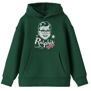 A Christmas Story Ralphie Portrait Long Sleeve Forest Green Youth Hooded Sweatshirt - 1 of 2