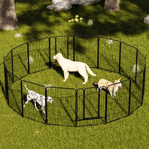 Akoasm 39.5 in. H 16-Panel Heavy-Duty Metal Large Dog Pet Playpen with Self-Locking Gate for Outdoor and Indoor Use-Black - 1 of 4