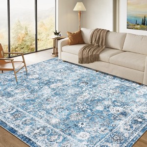 9x12 Area Rugs for Living Room Machine Washable Vintage Floral Distressed Design Stain Resistant Carpet Low Pile Non-Slip Rug for Bedroom Dining Room - 1 of 4