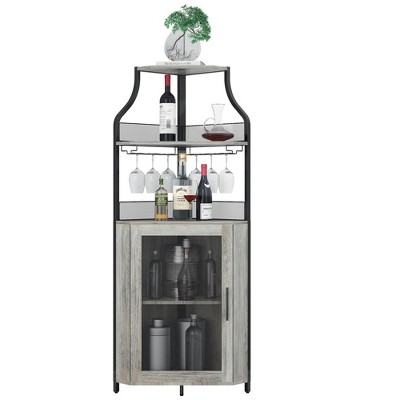 Corner Bar Cabinet, Wine Bar Cabinet with Large Storage Space and Detachable Wine Rack