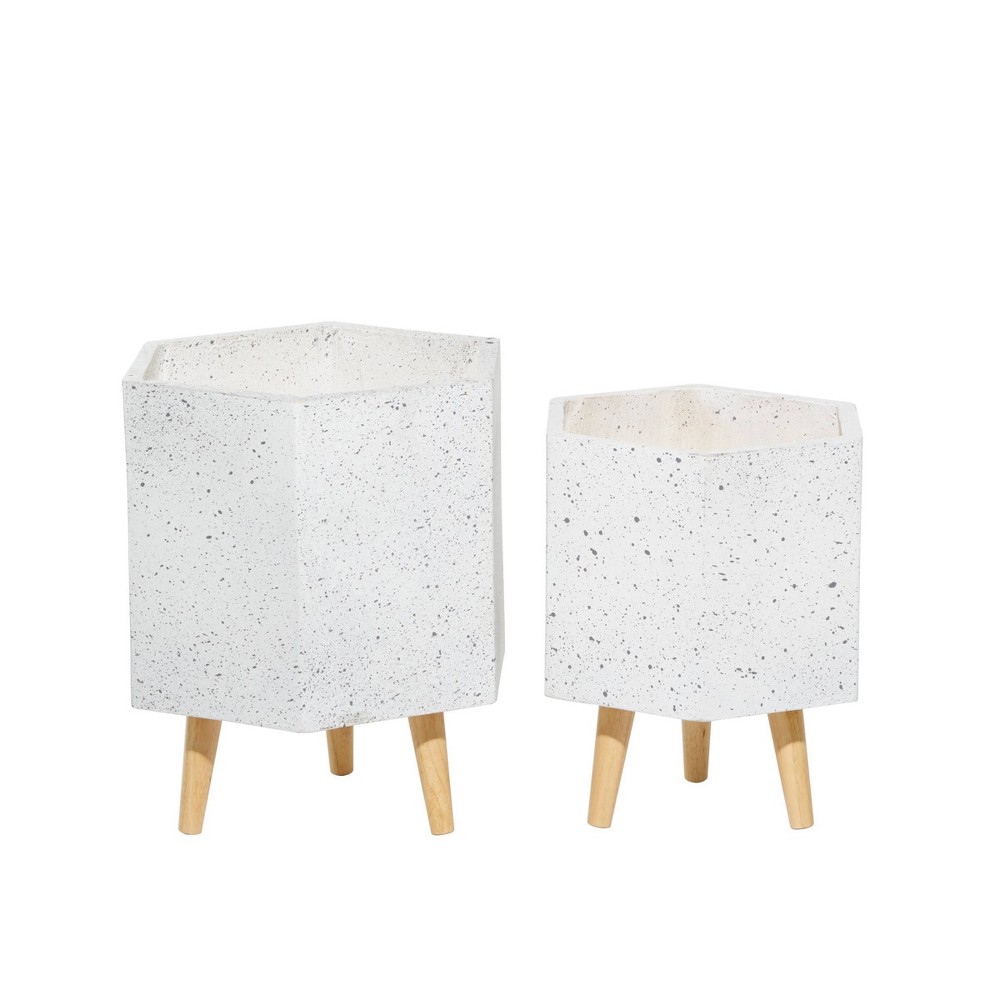 Photos - Flower Pot Set of 2 Novelty Contemporary Wood Planters White - Olivia & May: Hexagona