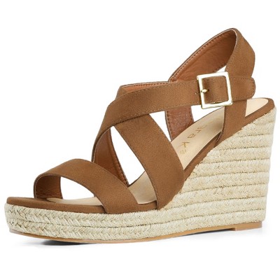 Allegra K Women's Espadrille Ankle Strap Crisscross Strap Wedges Sandals