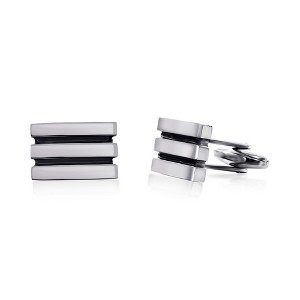 Metallo Mens Stainless Steel, Black Lined Cuff Links - Silver - 1 of 4