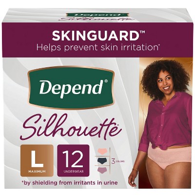 Image of Depend Silhouette Incontinence & Postpartum Underwear for Women - Maximum Absorbency - L - Black, Pink & Berry - 12ct