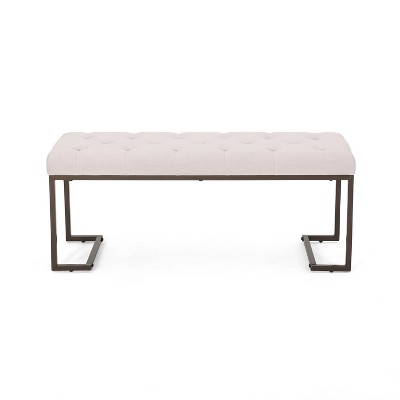 Vynxaria Upholstered Button Tufted Bench,Beige and Bronze