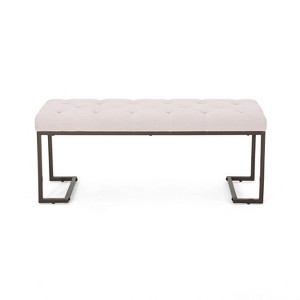Vynxaria Upholstered Button Tufted Bench,Beige and Bronze - 1 of 4