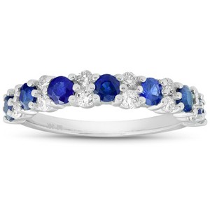 Pompeii3 1 1/2 Ct Blue Sapphire & Diamond Wedding Ring 14k White Gold - 1 of 4