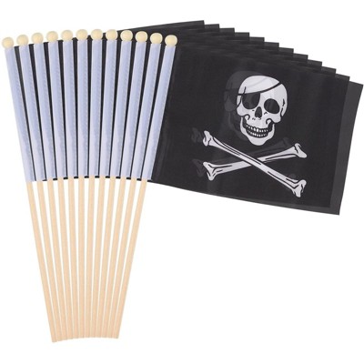Juvale 12 Piece Pirate Jolly Roger Stick Flag Hand Held Banner for Party Decorations, 5.5 X 8.3 in