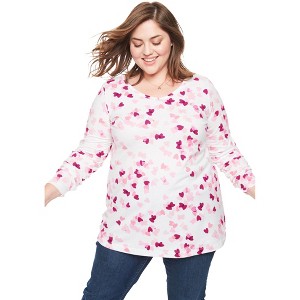 Woman Within Perfect Printed Long-Sleeve V-Neck Tee - 1 of 4