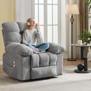 Multi-Function Recliner Rocker Chair w/ Massage & Heat - Plush Breathable Fabric, 2 Side Pockets & Remote for Living Room, Bedroom - 1 of 4