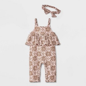 Grayson Mini Baby Girls' Floral Rib Romper and Headband - Pink - 1 of 4