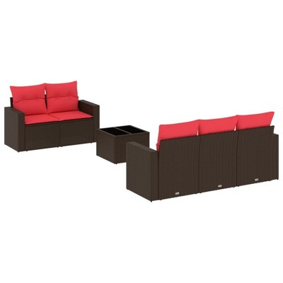 vidaXL 6 Piece Patio Sofa Set with Cushions Black Poly Rattan