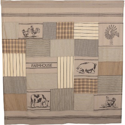 Sawyer Mill Charcoal Stenciled Patchwork Shower Curtain 72x72